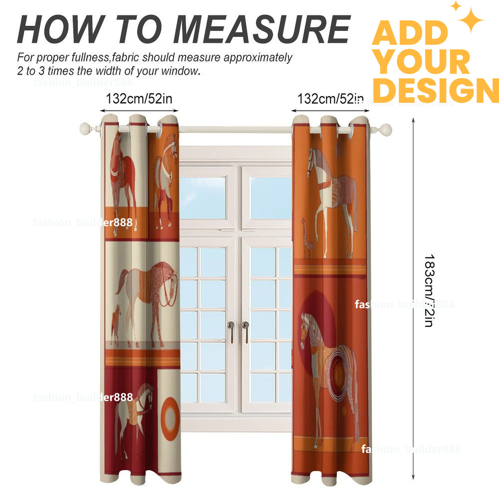 Custom Designer H Blackout Curtain for Bedroom 52x72 inch Long 2 Panels Luxury Horse Pattern Darkening with Grommet Insulated Blinds Privacy for Livin