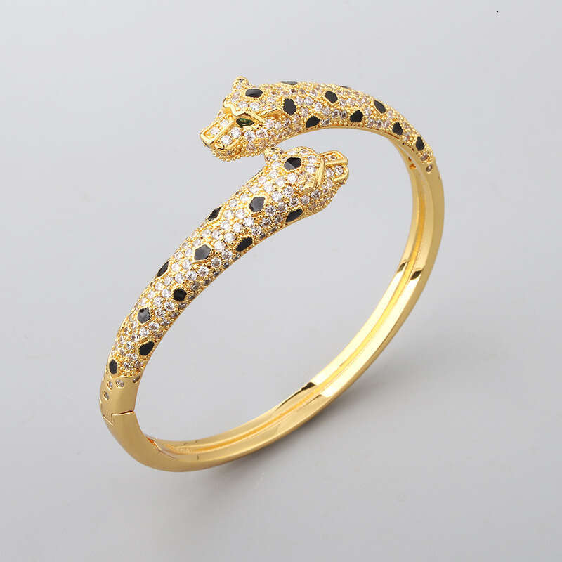 Ring For Women Designer Luxury Trendy Internet Celebrity Spot Full Diamond Double Leopard Head Bracelet Ring High-end Fashion Jewelry