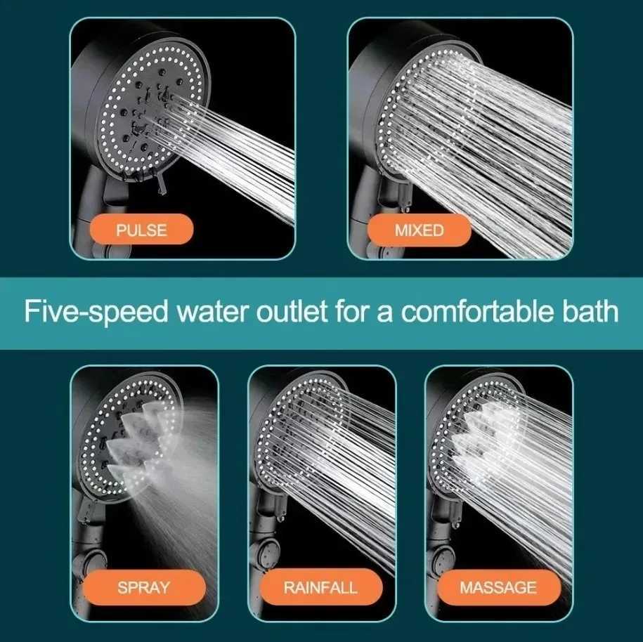 5 Modes Adjustable Showerheads High Pressure Shower Head Bathroom Accessories with Hose Water Saving One-Key Stop Spray Nozzle T251210LZQN M260320