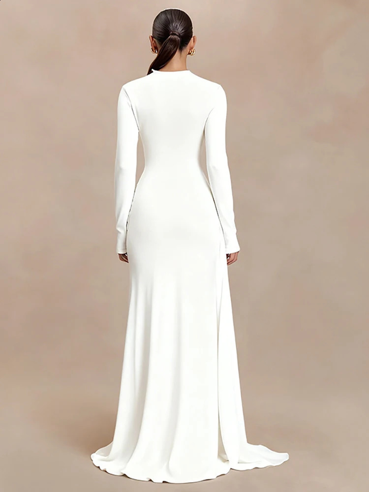 JULISSA MO Womens Turtleneck Maxi Long Sleeve Skinny High Waist Ribbon Detail - Elegant Winter Party Evening Dress C260312