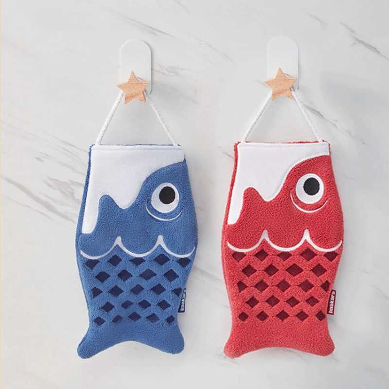 1pc Cute Cartoon Koi Shaped Hanging Hand Towel for Home Bathroom Childrens Super Absorbent Handkerchief Square Kitchen C251210
