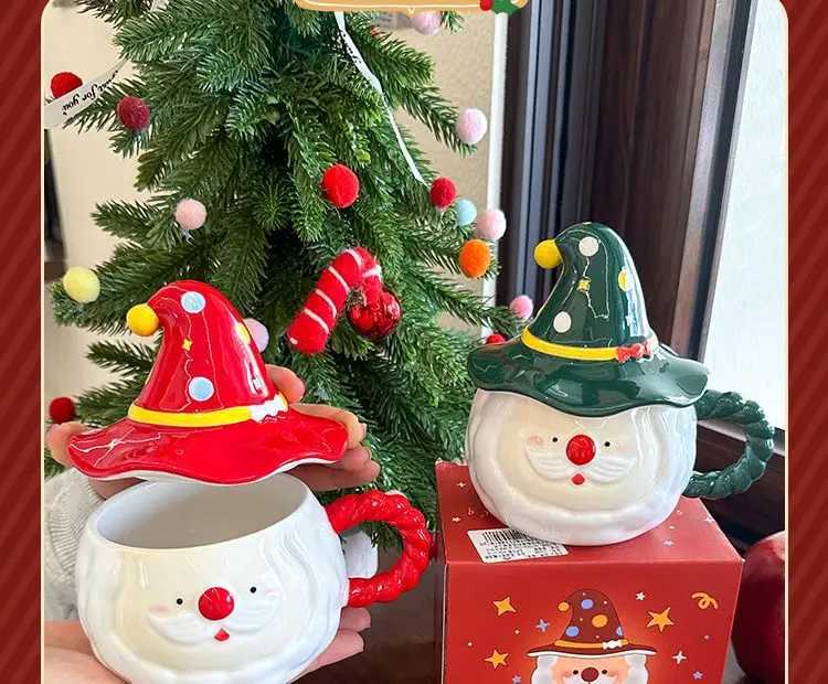 Christmas Santa Claus Ceramic Mugs Gift Elegant Couple Set Large Capacity Drinking Breakfast Cups with Lid for Home Use C251210
