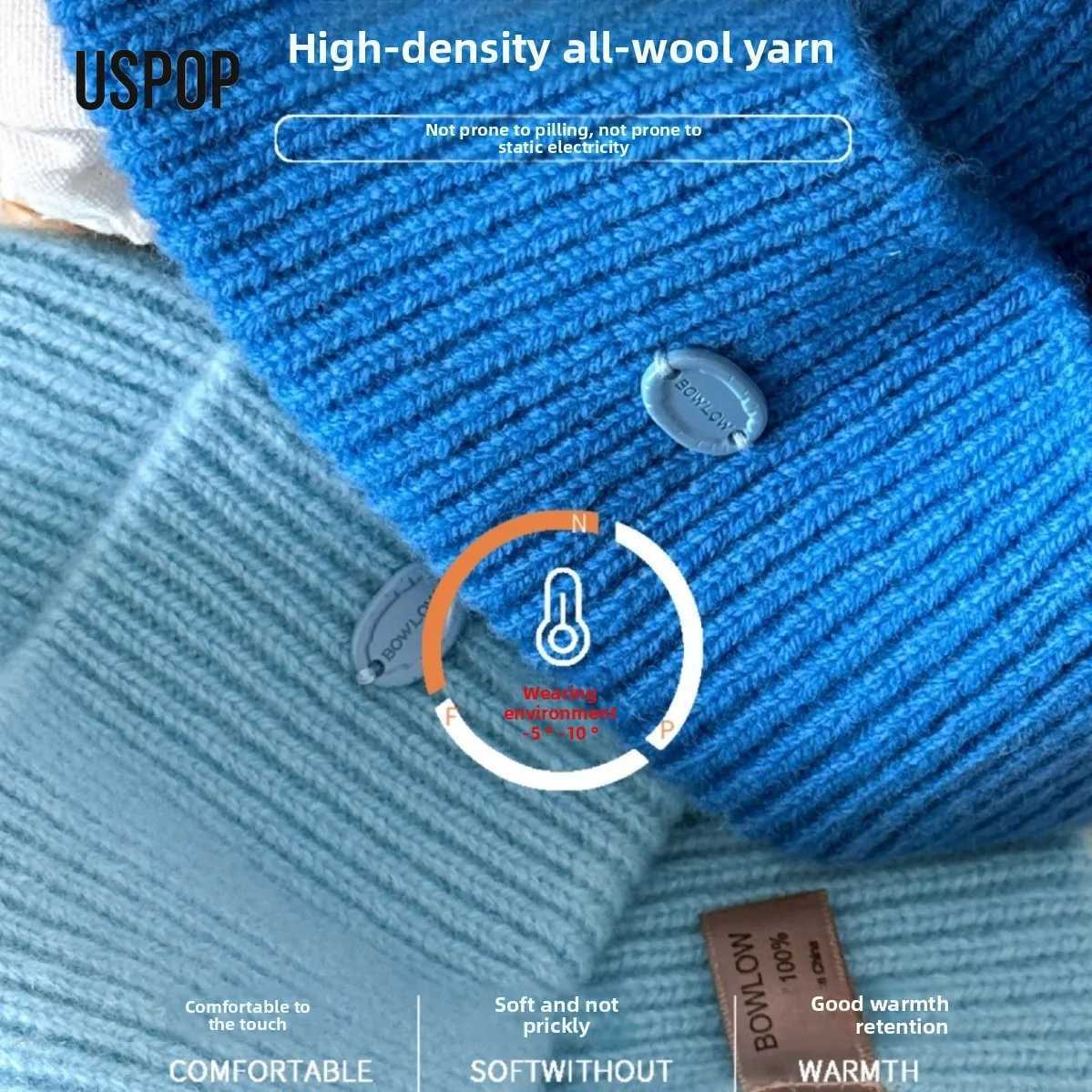 Luxury USPOP 100 Merino Wool Knit Beanie Women Winter Warm Soft Hat Pure Wool High Quality Soft Non-Itchy Cap 18 Colors Y251209