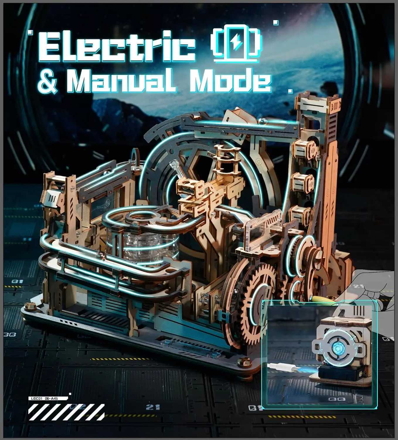 Robotime Rokr Electric Model Kits Marble Spaceport 3D Puzzles Brain Teaser Wooden Puzzles Building Toy Gifts for Men/Women/TeensT251210