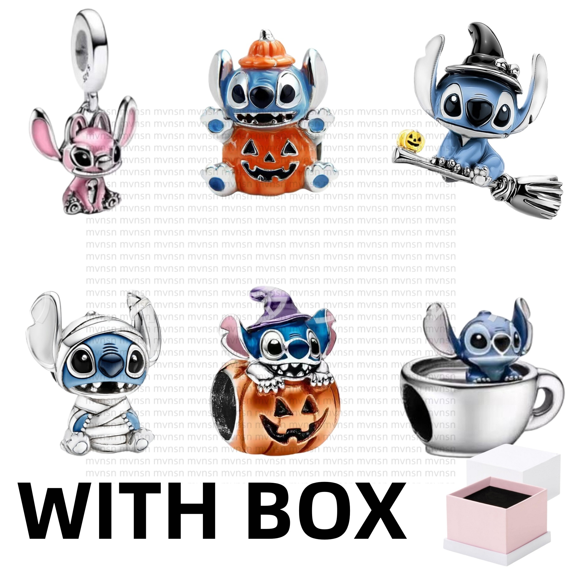 Charms Pink Blue Stitchs Charm with box Halloween Pumpkin Wizard Hat Beads 925 silver Beads Fit Bracelet Necklace For Women Luxury Jewelry Christmas party Gift