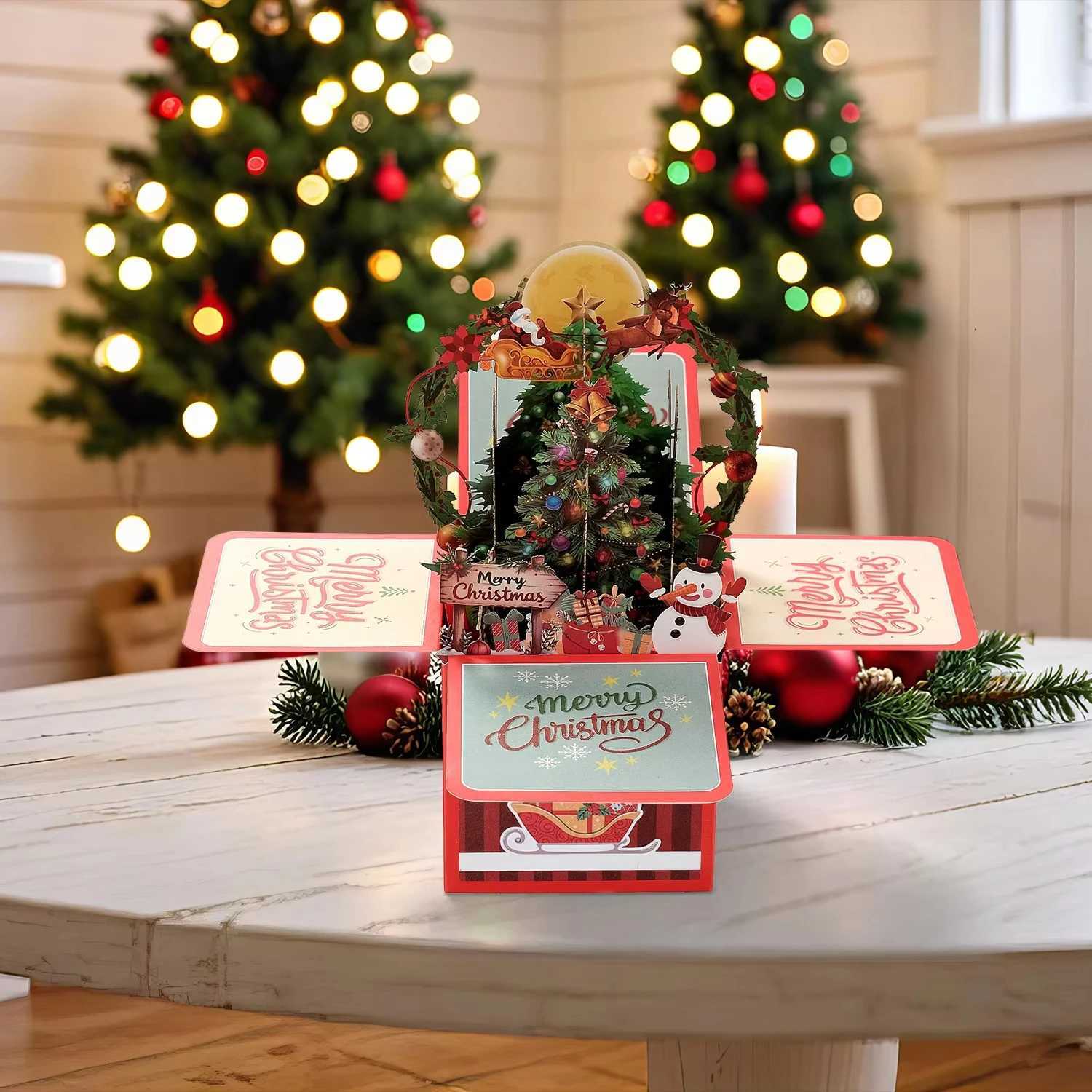 3D Up Greeting Cards Merry Christmas Cards New Year Greeting Cards Blessing Santa Claus Deer Snowman Cards Decor H251210