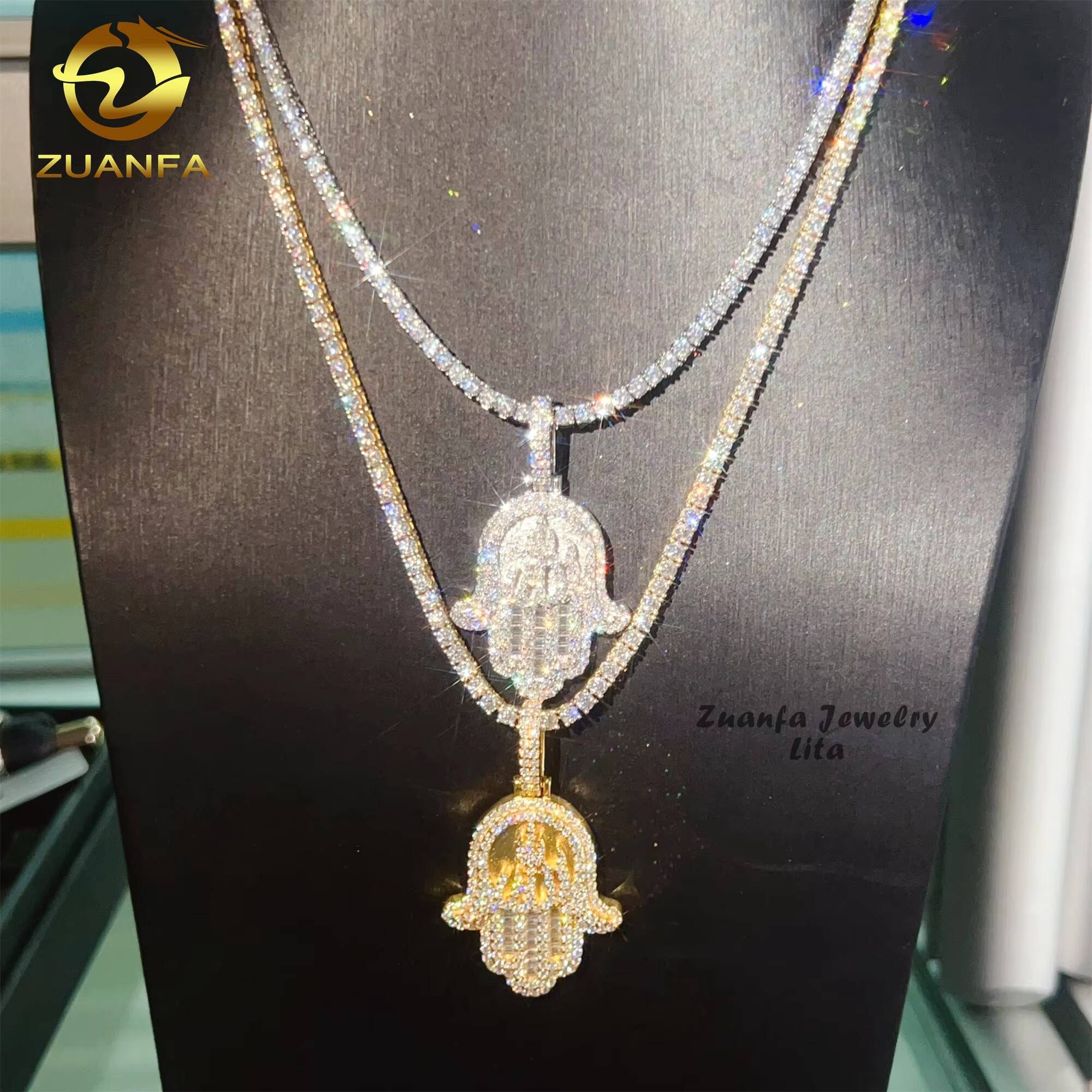 Wholesale Price Hip Hop Jewelry GAR Certificate Iced Out Custom Silver 925 Moissanite Hamsa Pendant for Men