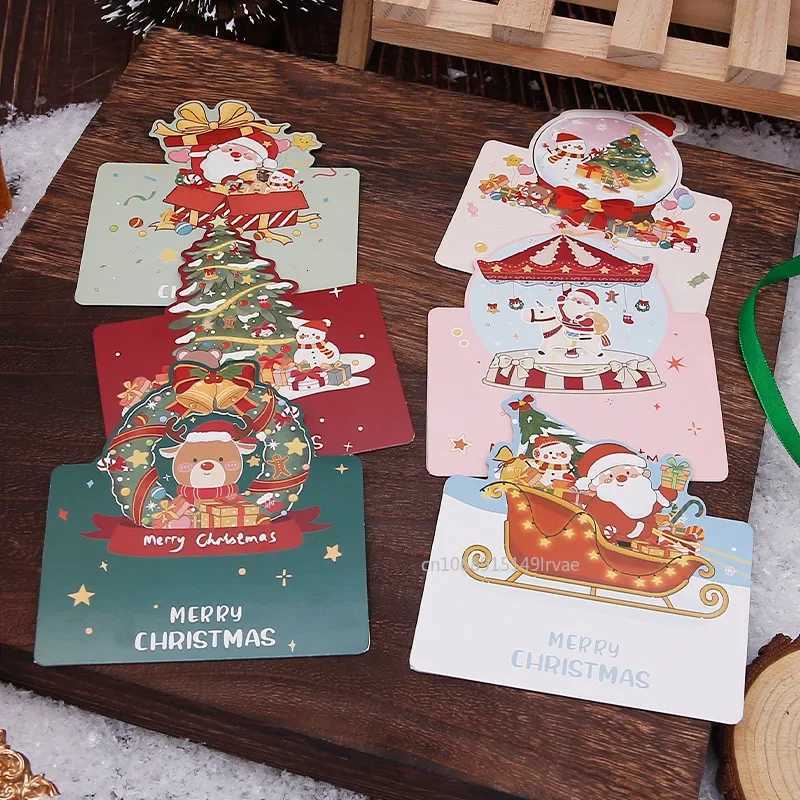 6PCS Christmas Greeting Card Mini Christmas Blessing Greeting Cards School Envelope Postcard Gift Card For Xmas New Year Gifts H251210