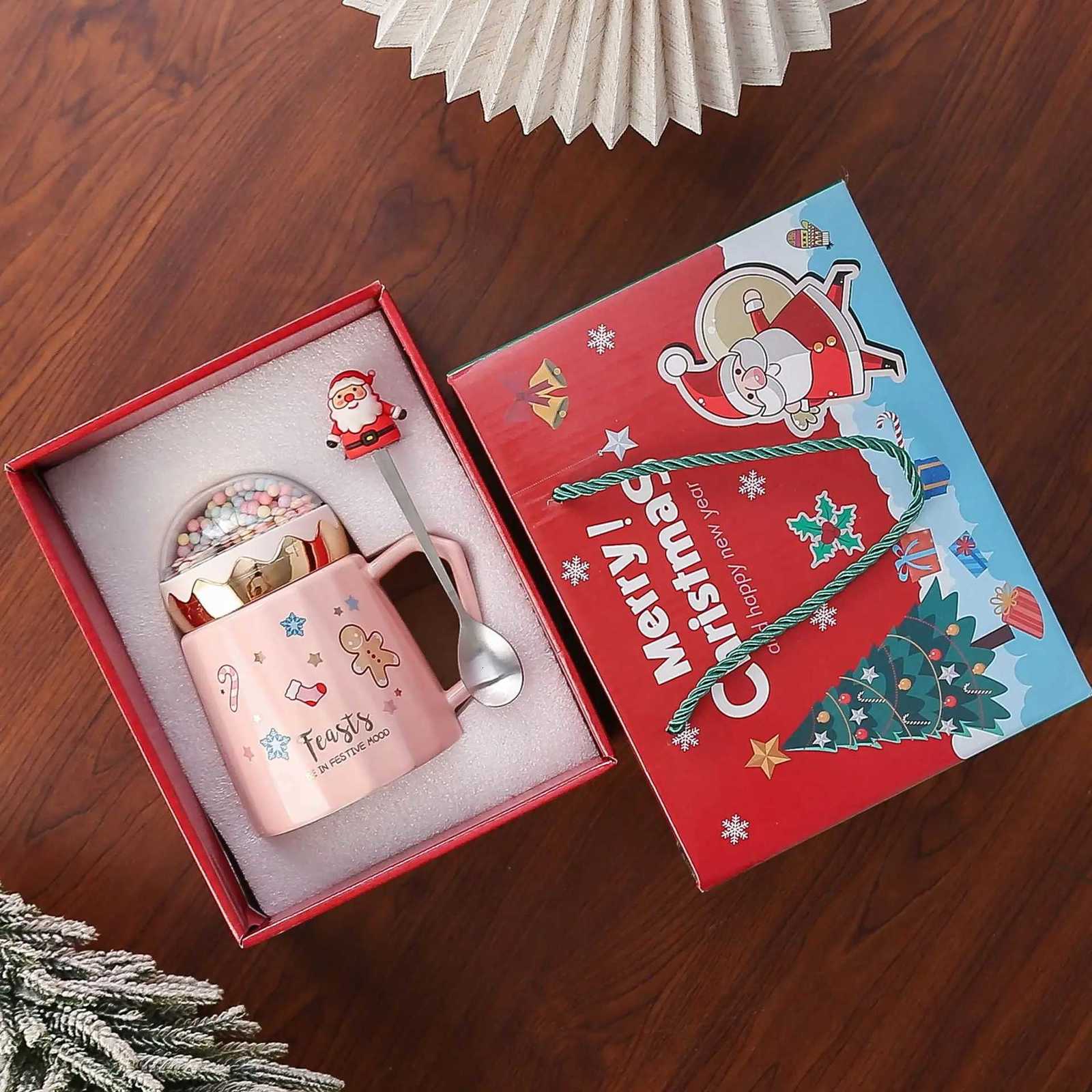 Creative Ceramic Christmas Mugs Set with Lid And Santa Claus Spoon Xmas Gift Coffee Milk Drinking Cup for Home Office C251210