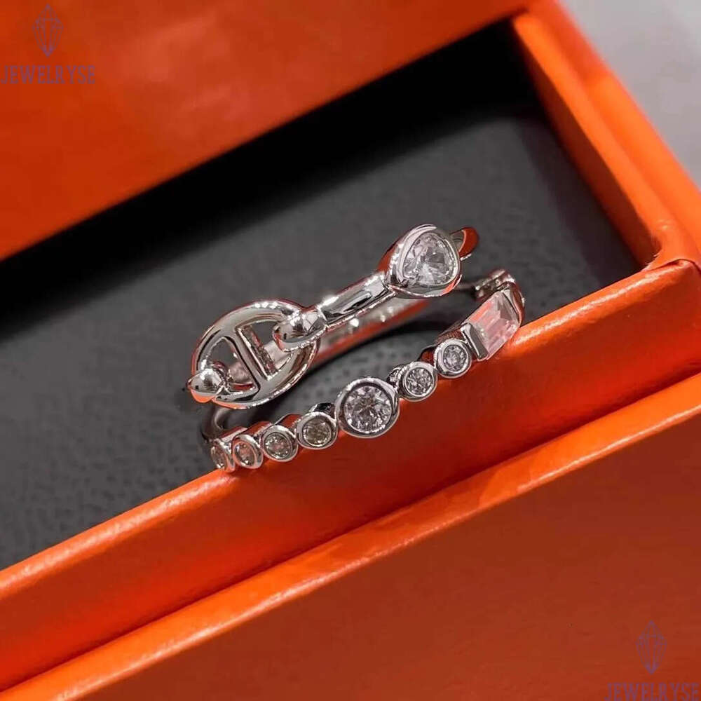 Luxury classic letters designer band ring for women girls charm elegant double layered row zircon hollow rings jewelry silver rose gold two colors