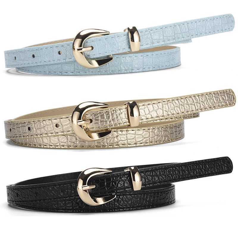 Luxury Blue Pu Leather Thin Belt Womens Fashionable Casual Jeans Dress Accessories Belt Simple Design Gold Pin Buckle Waistband Y251210