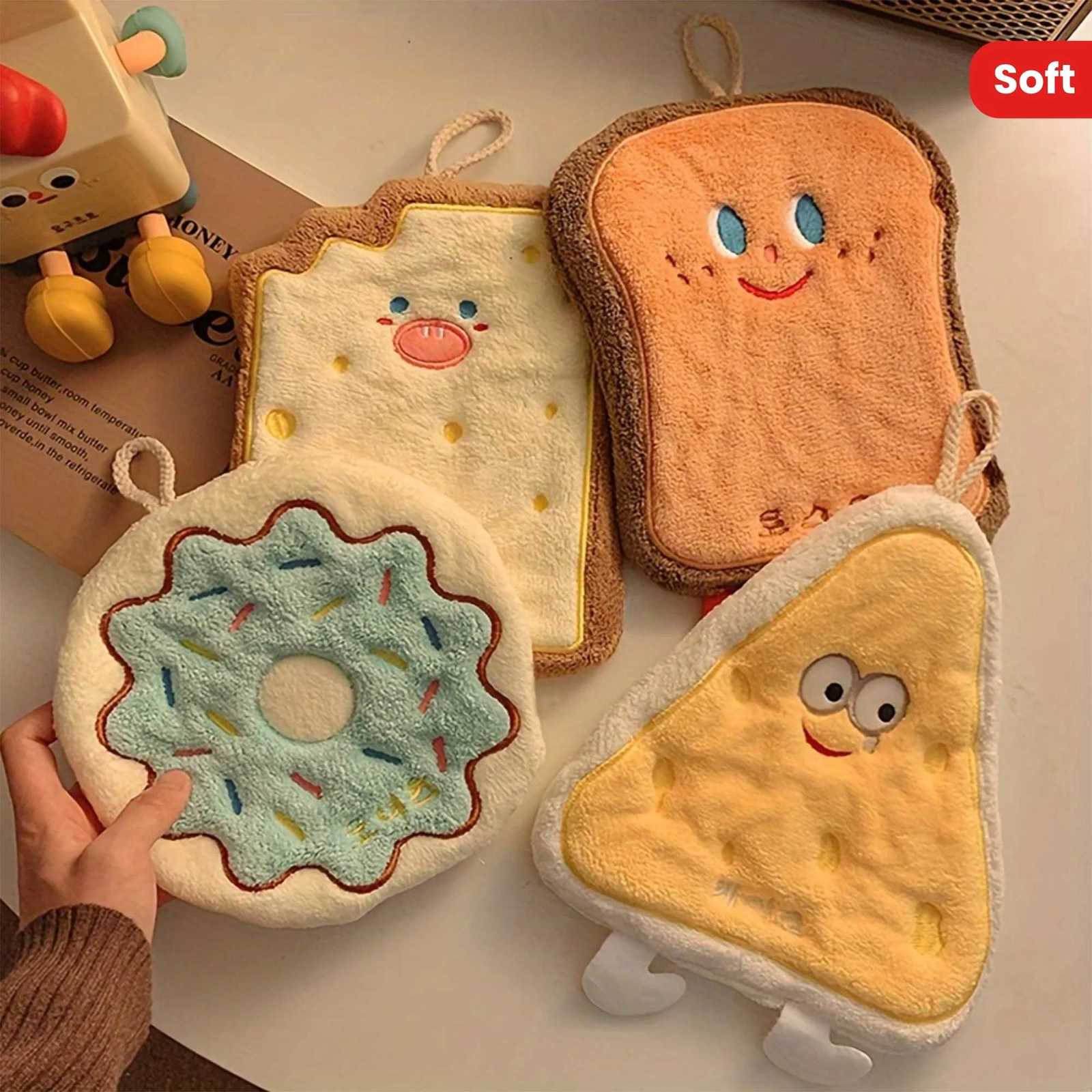 4-Pack 3-Layer Thick Coral Fleece Hand Towels - Super Absorbent Quick-Drying Bath Kitchen Towels with Cute Food-Shaped C251210