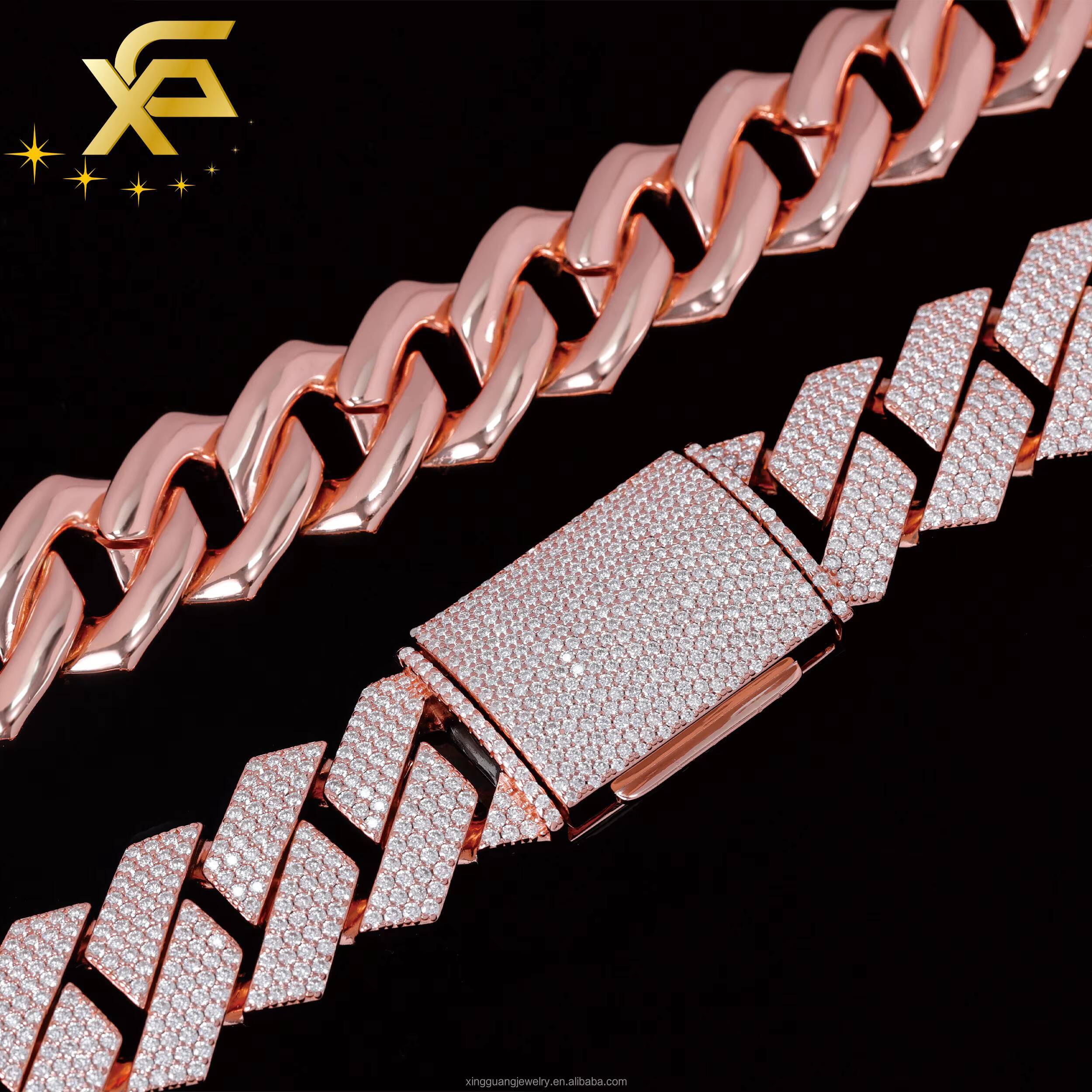 Luxury 24mm 4Rows Iced Out VVS Moissanite Diamond Cuban Chain Heavy Rose Gold Plated Hip Hop Life Jewelry Men Necklace