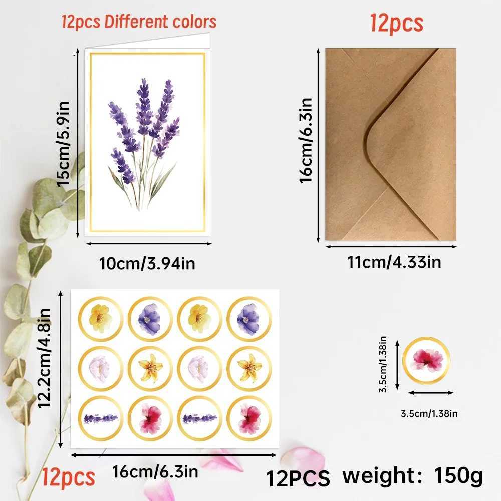 12pcs/set Vintage Floral Greeting Cards Set with Envelopes Blank Greet Cards for Wedding Birthday Party Decor H251210