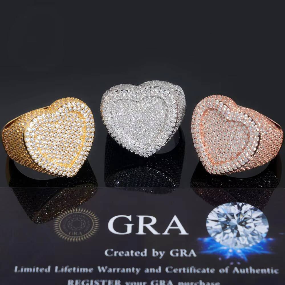2025 Hip Hop 925 Sterling Silver Mens Womens Ring Passd Diamond Tester Iced VVS Moissanite Cluster Heart Star Jewelry Fine