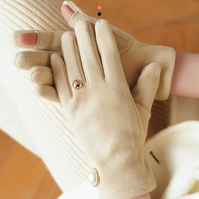 Wen Winter Keep Warm Fingertips Clamshell Touch Screen Pearl Gs Fashion Elegant Retro Luxury Fleece Soft Drive Y251210