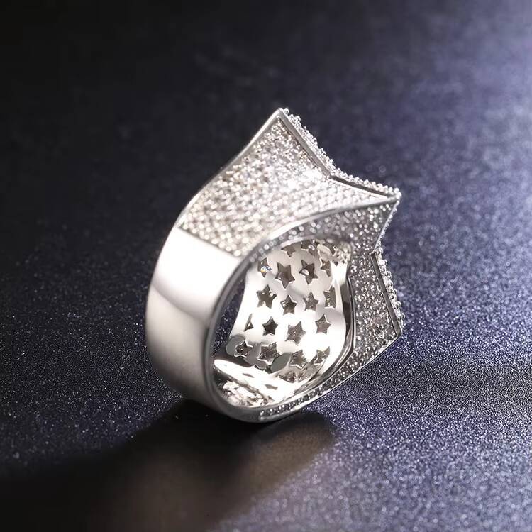 Hot Sale RTS 611 Size Lucky Star Ring Ice Out Moissanite Hip Hop Style Cuban 925 Sterling Silver Rings for Men