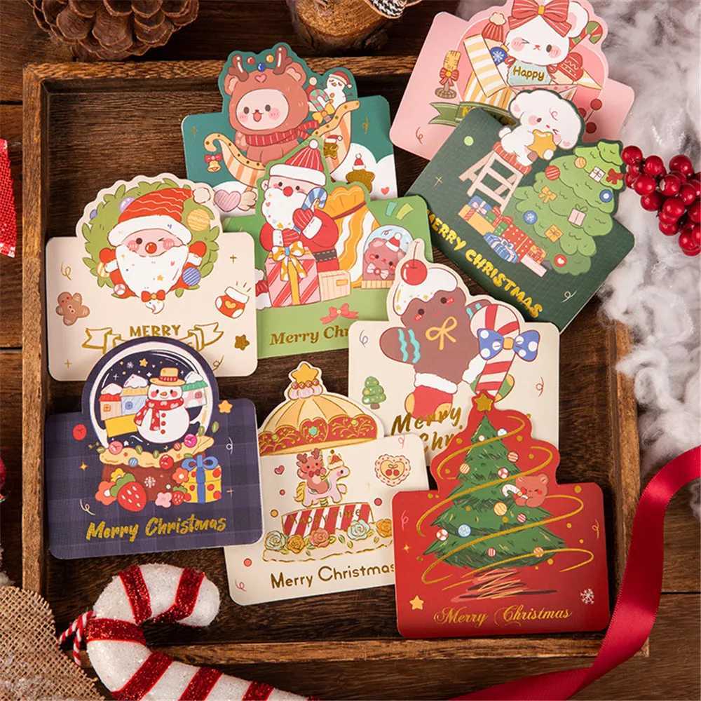20pcs Merry Christmas Greeting Card Cute Santa Claus Snowman Cust Cartoon Blank Cards Christmas Party Invitation Card Gifts H251210