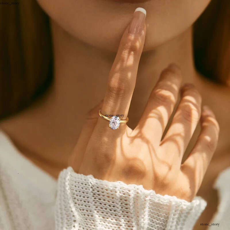 oval Moissanite Engagement Rings 18K Gold Plated 925 Sterling Silver Lab Created Solitaire VVS Moissanite Promise Ring for Women