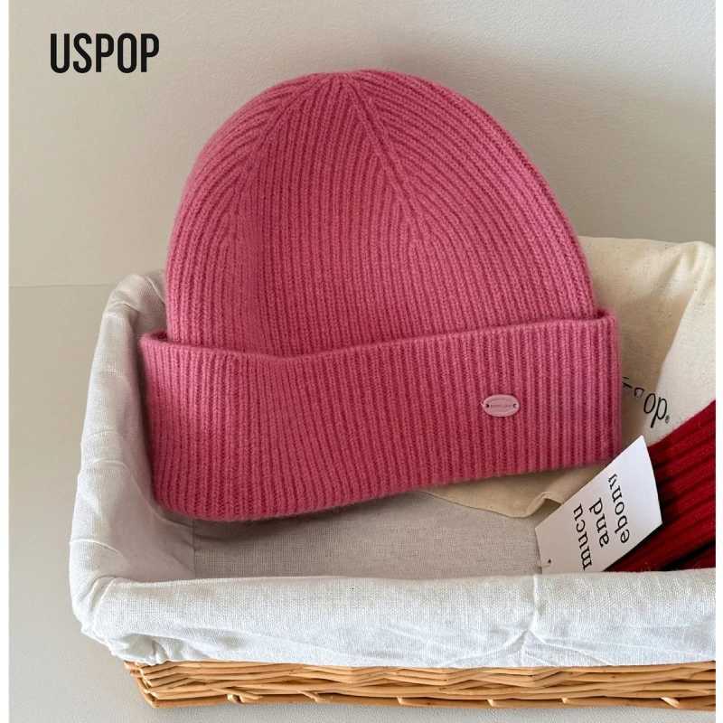 Luxury USPOP 100 Merino Wool Knit Beanie Women Winter Warm Soft Hat Pure Wool High Quality Soft Non-Itchy Cap 18 Colors Y251209