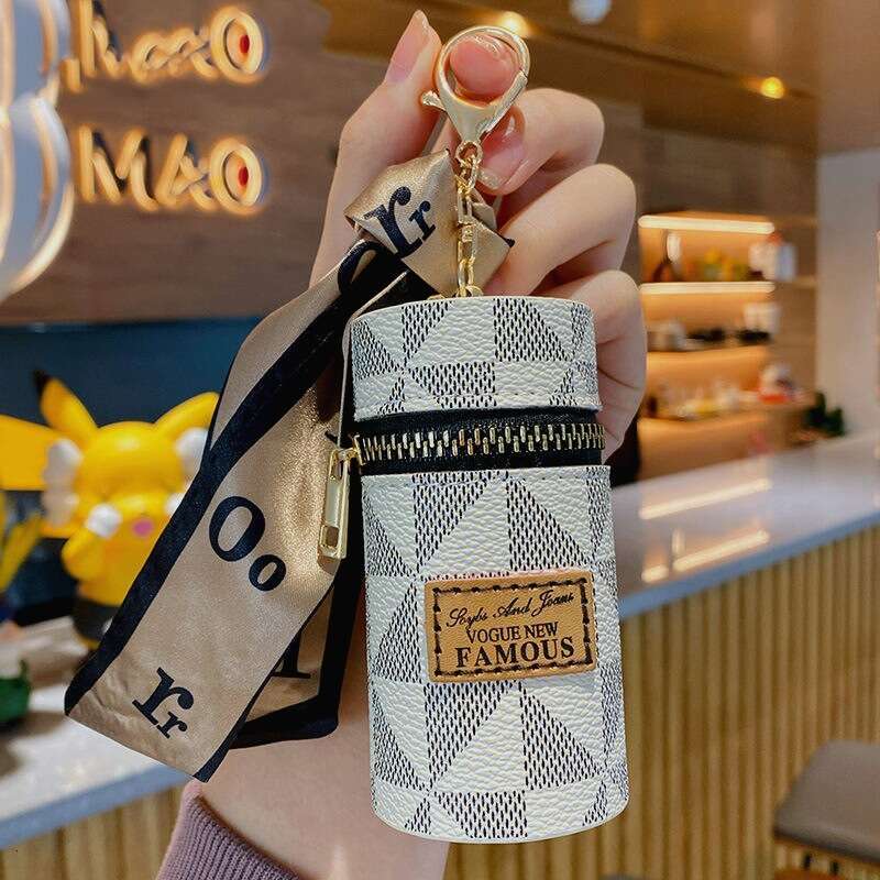 Creative Silk Scarf Monogram Bucket Keychain Large Capacity Storage Bag Accessory Pendant Gift