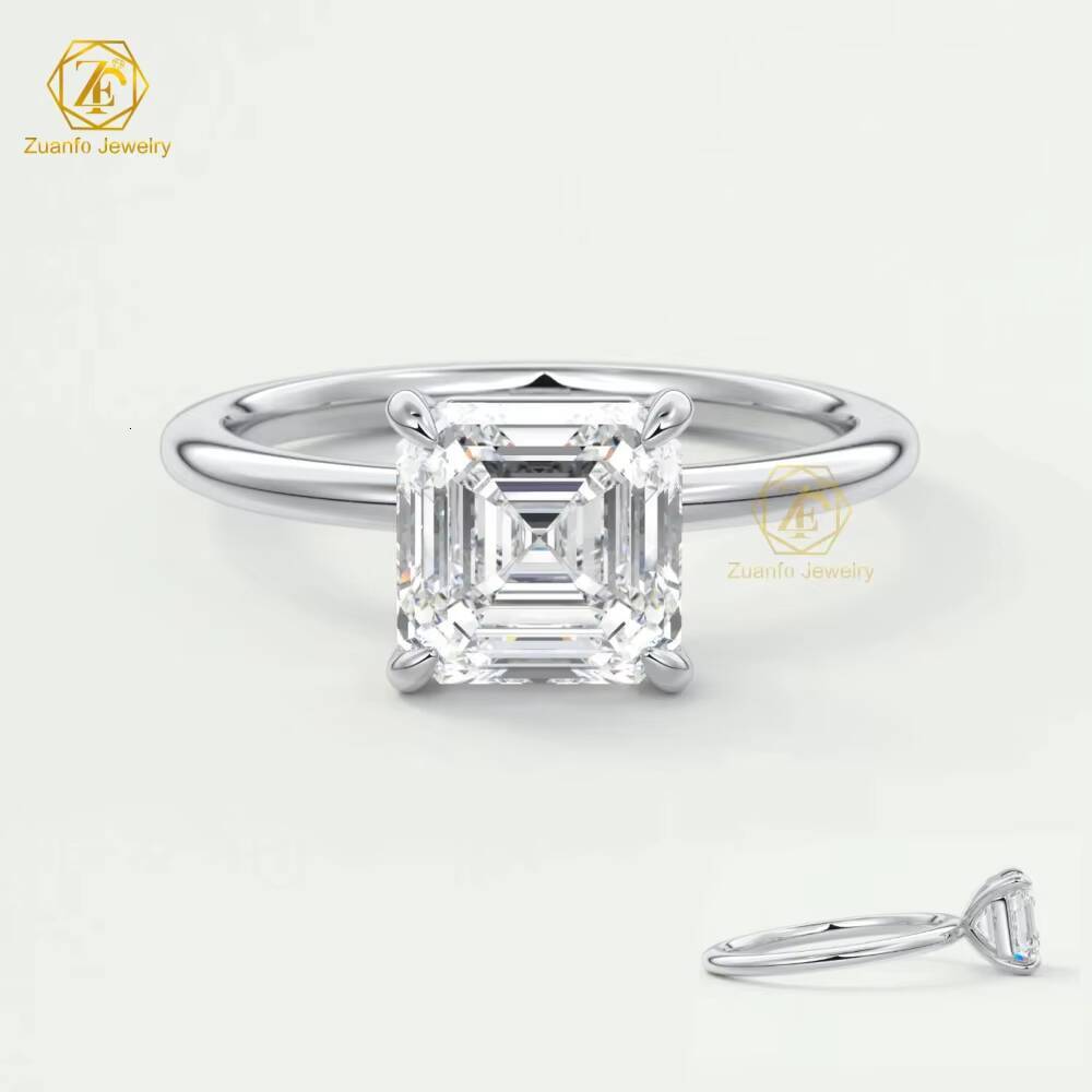 Real 14K 18K Gold Lab Grown Diamond Engagement Ring Asscher Lab Created Solitaire Diamond Rings Engagement Diamond Rings