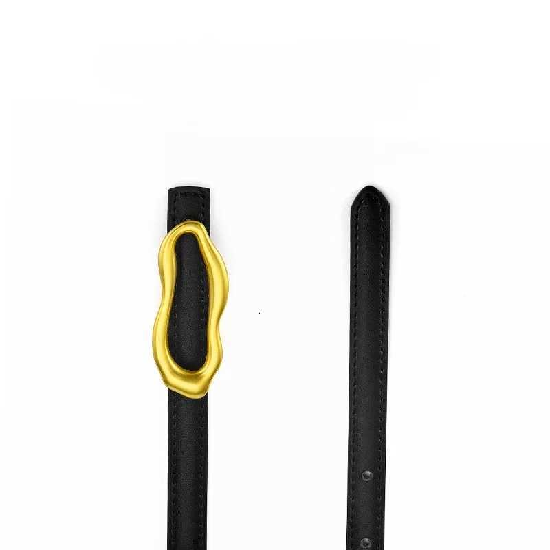 Luxury Fashionable womens thin belt 13cm womens leather denim belt simple and versatile style shiny gold buckle metal ring leat Y251210