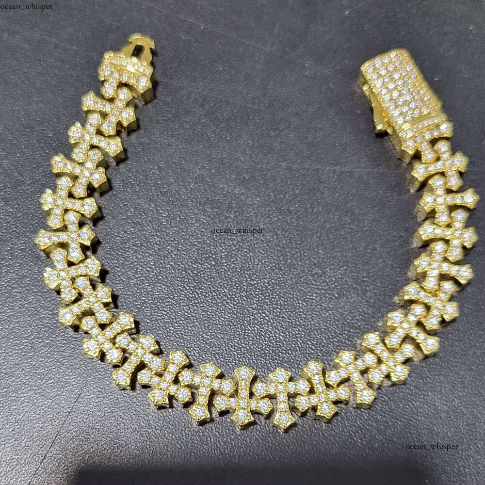 VVS Moissanite Hip-Hop 11.5mm Bracelet Iced Out Full Straight Pull Micro Pave Cross Chain for Men and Women Daily Wear