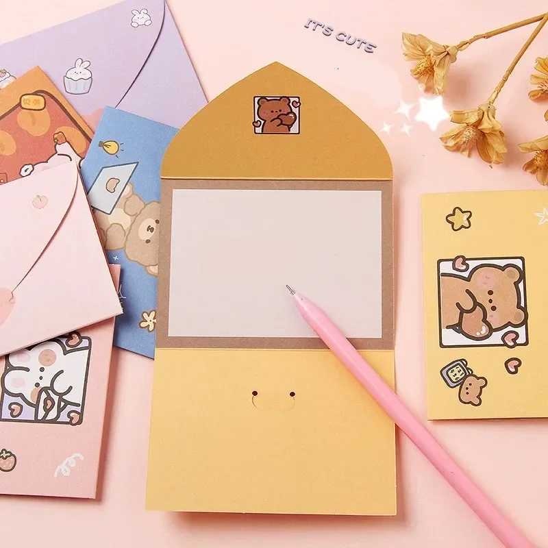 10pcs Japanese Cute Style Paper Envelopes Bear Rabbit Blessing Thank Envelope Cartoon Decoration Letter Paper Greeting Gift Card H251210