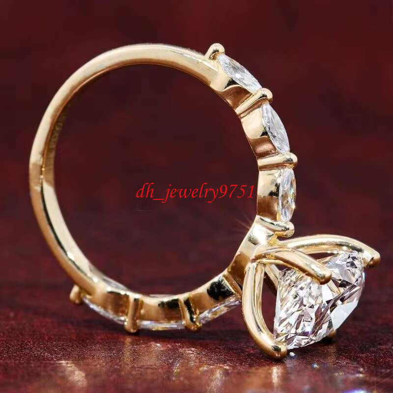 Gia Igi Certified CVD HPHT Lab Grown Diamond 14K/18K Solid Gold Oval Cut Marquise Side Engagement Ring for Women