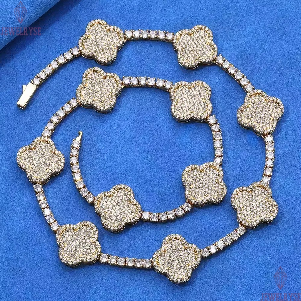 S925 Silver 2025 Latest Trend Four Leaf Clover Tennis Bracelet Factory Price Moissanite Bracelets Bangles High Quality