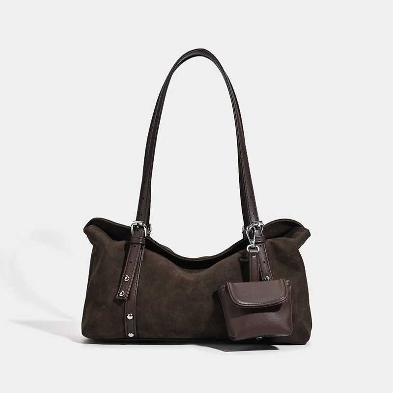 Suede Crossbody low Bag with Mini PurseVintage Design Wen Underarm Shoder BagAutumn/Winter Versatile Top Handle Handbag Y251209