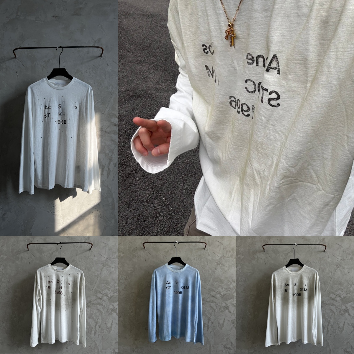 Designer Mens Letter Printed Vintage Long Sleeve T-Shirt Casual 1996 Letter Print Cotton Linen Blend Crew Neck Top Street Style