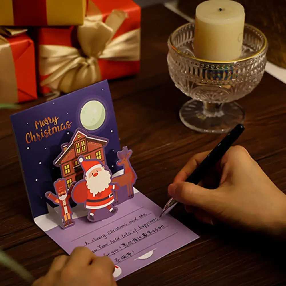 Christmas Greeting Card 3D Up Holiday Greeting Card Xmas Reindeer Santa Greeting Card with Envelope Christmas -up Cards H251210