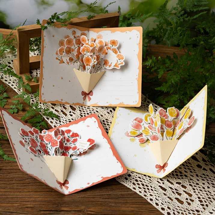 3D -up Style Creative Minimalist Greeting Card Flower Blessing Card Happy Birthday Party Invitation Letter Gift H251210