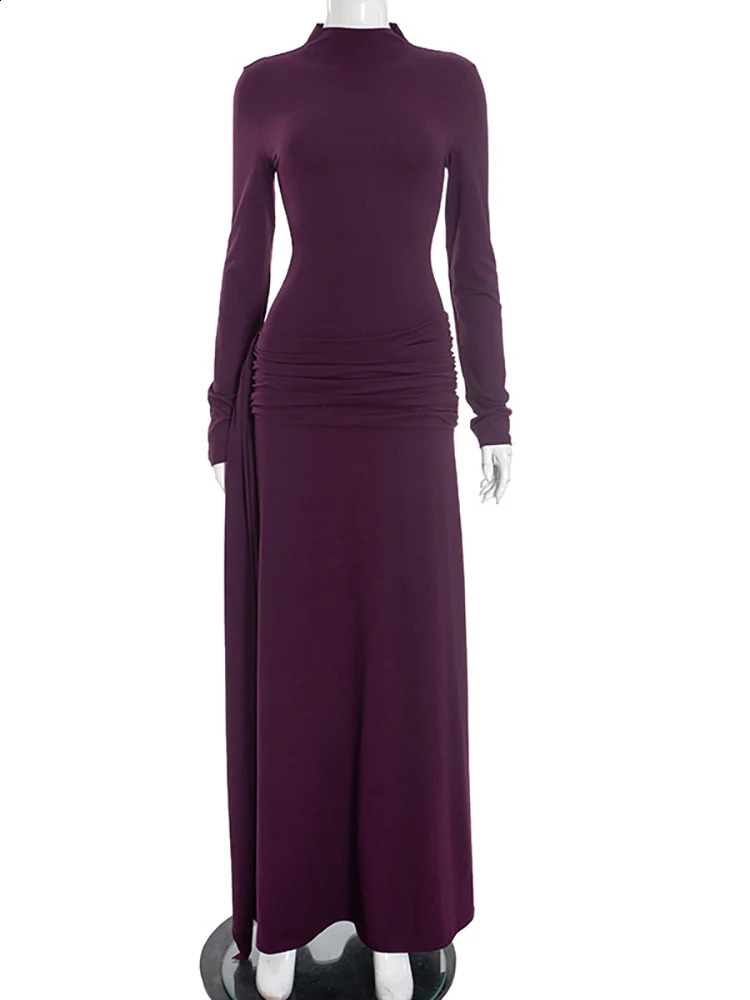 JULISSA MO Womens Turtleneck Maxi Long Sleeve Skinny High Waist Ribbon Detail - Elegant Winter Party Evening Dress C260312