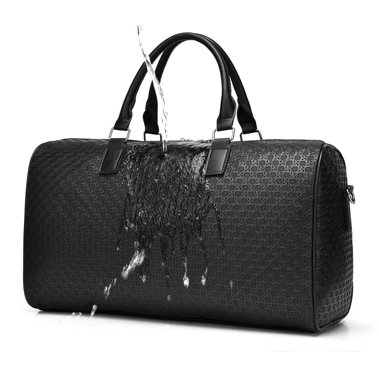 Fi Black PU Leather Travel Duffle Bag Mens Large Capacity Business Travel Lage Bag Minimalist Waterproof Weekender Bag Y251209