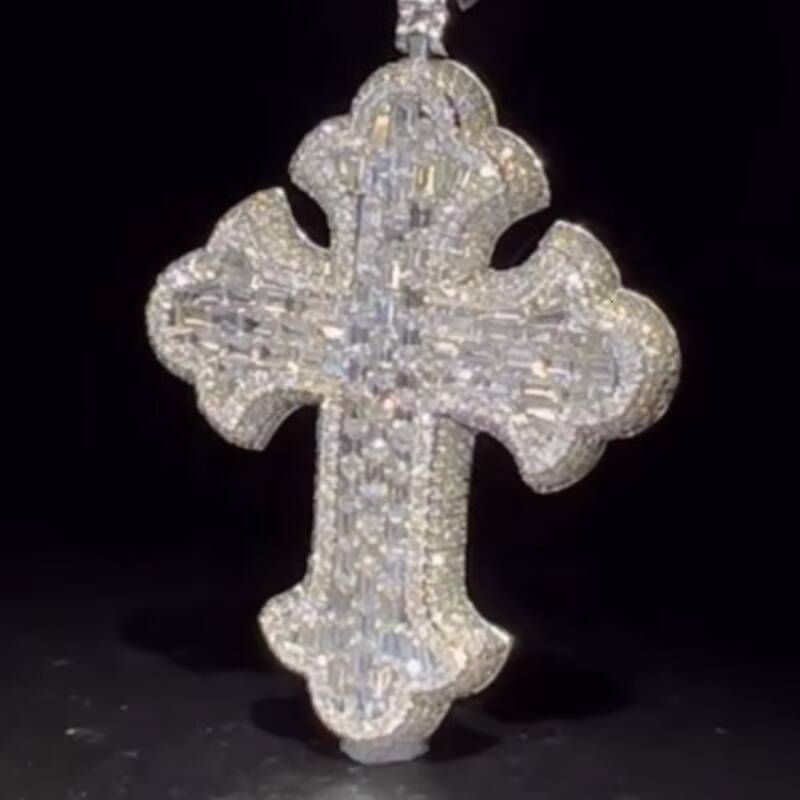 Religious Mossanite Pendant Iced Out Orthodox Cross 925 Sterling Silver VVS Moissanite Cross Pendant