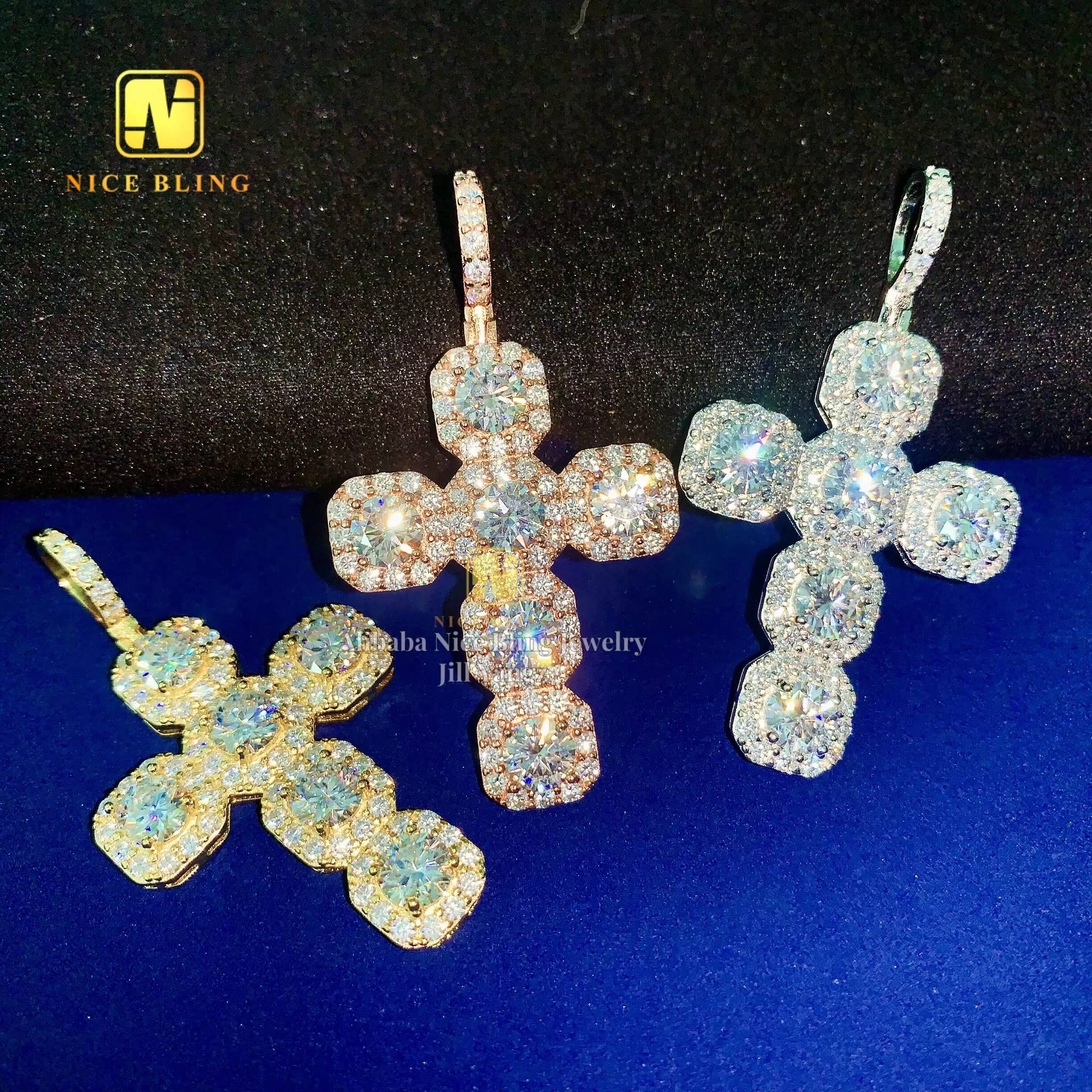 Cross Pendant Moissanite Pendant Pass Diamond Tester Hip Hop Iced Out Pendant Religious Jewelry
