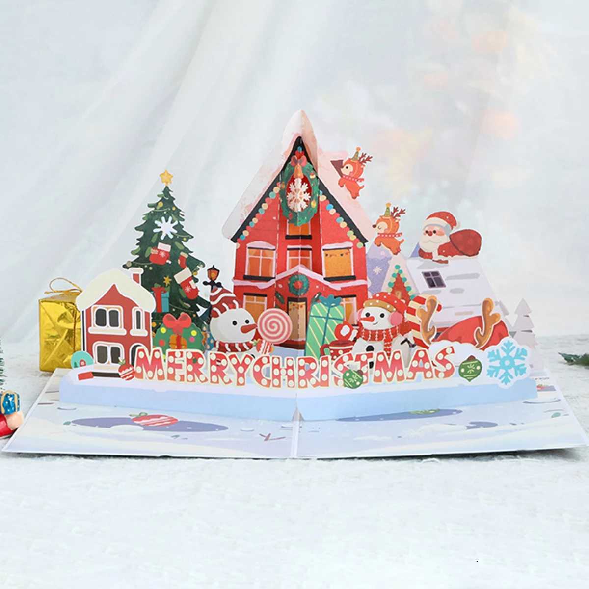 A set of Christmas-themed 3D -up house greeting cards party invitation cards blessing message cards includes envelopes H251210