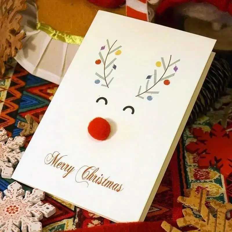 Christmas Exquisite Greeting Card Cartoon Three-Dimensional Elk Hair Ball Nose Postcard Gift Party Supplies Festival Party Cards H251210