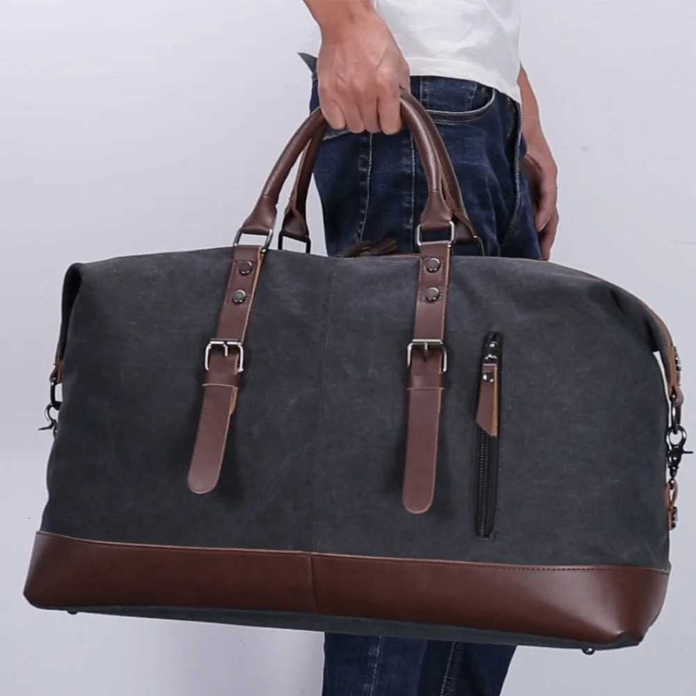 Canvas Leather Men Travel Bags Carry Lage Bags Men Duffel Bags Travel Tote Large Weekend Bag Overnight Y251209