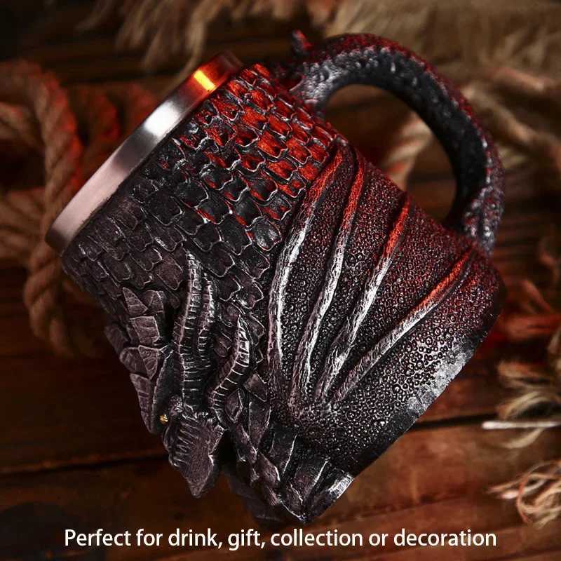 Medieval Dragon Resin Stainless Steel Beer Mug 600ml Retro Tankard Skull Coffee Cup Tea Mug Tumbler Pub Bar Decor Drop Shipping C251210