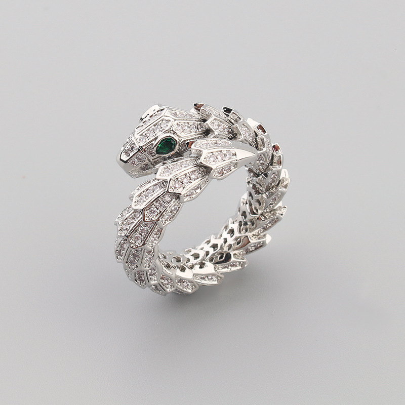 Inlaid Full Diamond Zircon Spring Snake Ring and Fashion Simple Personality Open Women's Ring Jewelry Wholesale