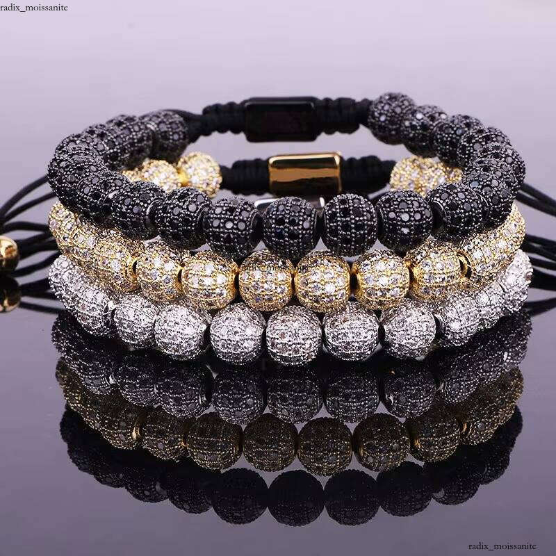 New Design Iced Men's Luxury Bracelet Hip Hop VVS Moissanite Crystal Pave Ball Women's Jewelry Beads Custom Logo Macrame Adjustable B