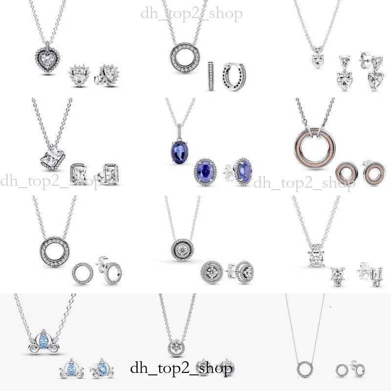 2026 AAA New S925 Silver Shining Pandors Necklace Round Halo Double Panjia Dora Surround Heart Clavicle Pandroa Necklace Earrings Set For Women Pandoraneclace 1db