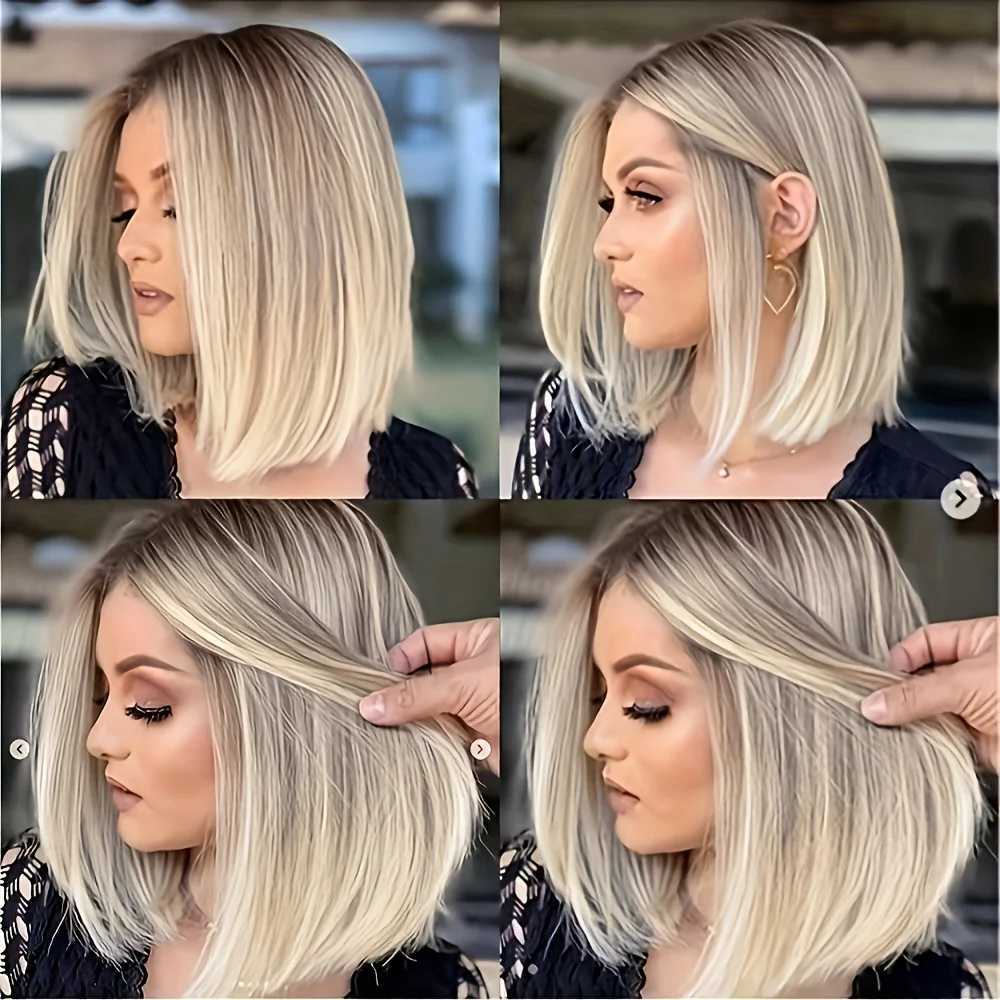 Womens gradient platinum blonde short hair synthetic fiber wig is suitable for everyday wear and various placesT251210
