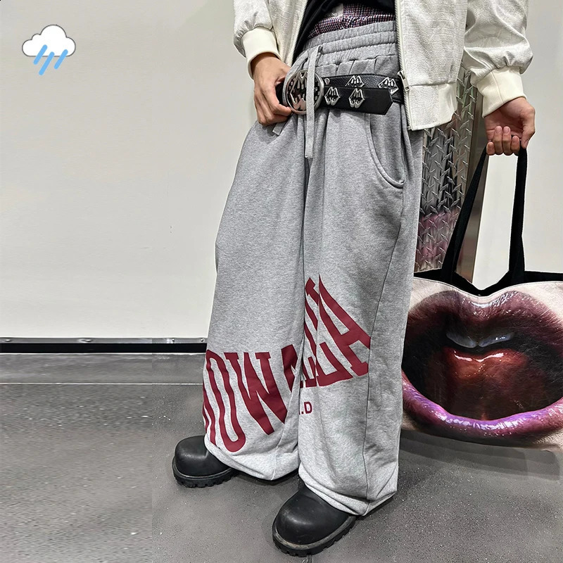 Men Women Unisex Casual Classic Letters Print Mowalola Sweatpants Top Quality Cotton Oversize Vintage Gray Drawstring Pants 251210