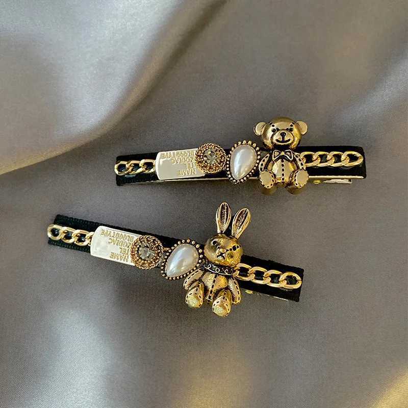 Vintage Metal Pearl Wen Hair Clip Pin Barrettes Fashion Golden Alloy Bear Rhinestone wer Hair Accories Hairpin Barrettes Y251210