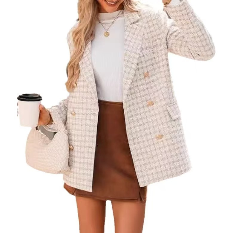 Women's Suits & Blazers European and American New Fashion Coarse Tweed Suit Jacket Women's Fashion Casual Lapel Single-button Jacket Button  - view 7
